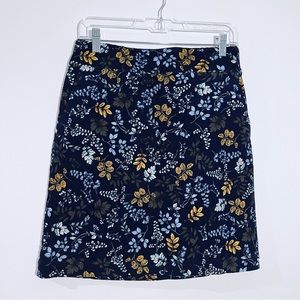Talbots Navy Floral Cotton Corduroy‎ A-Line Skirt Size 2